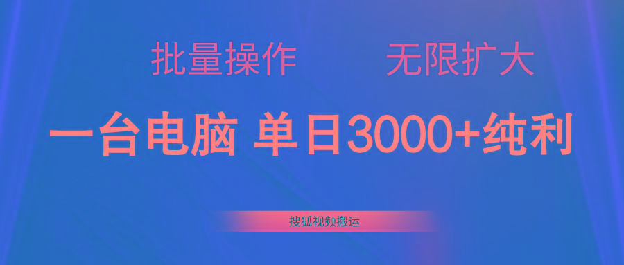 搜狐视频搬运,一台电脑单日3000+,批量操作,可无限扩大-副业团