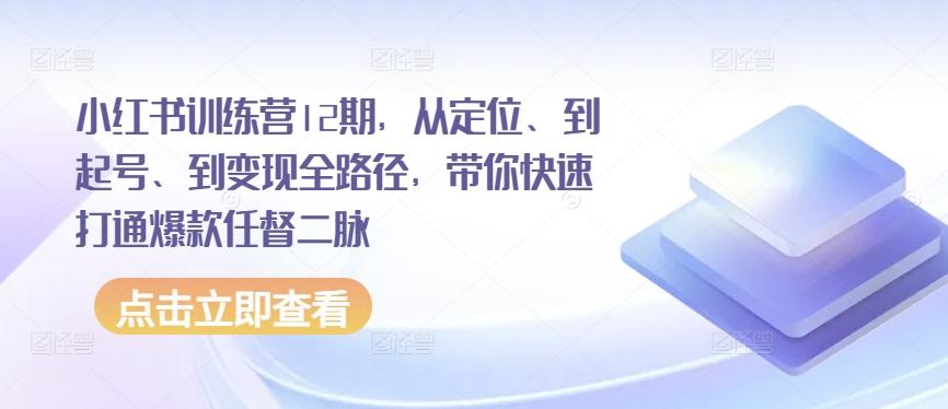 小红书训练营12期,从定位、到起号、到变现全路径,带你快速打通爆款任督二脉-副业团