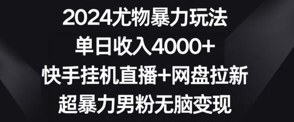 2024尤物暴力玩法,单日收入4000+,快手挂机直播+网盘拉新,超暴力男粉无脑变现【揭秘】-副业团