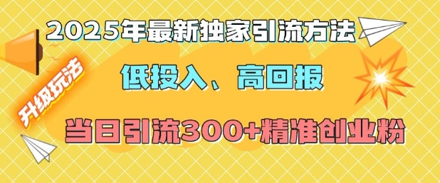2025年最新独家引流方法,低投入高回报?当日引流300+精准创业粉-副业团