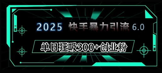2025年快手6.0保姆级教程震撼来袭,单日狂吸300+精准创业粉-副业团