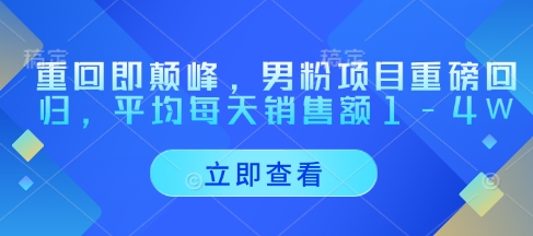 重回即颠峰,男粉项目重磅回归,平均每天销售额1-4W-副业团