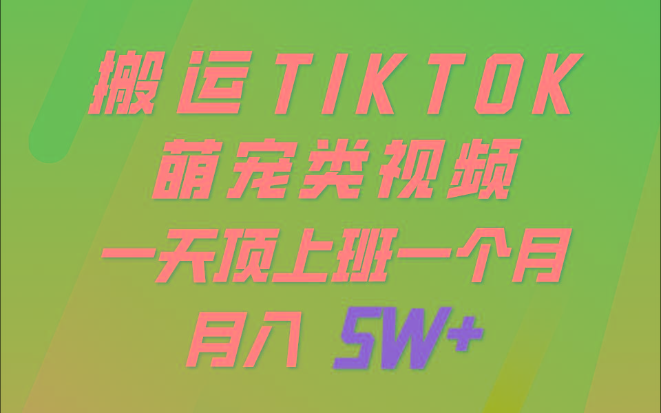 一键搬运TIKTOK萌宠类视频,一部手机即可操作,所有平台均可发布 轻松月入5W+-副业团