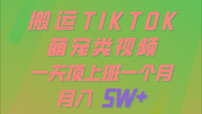 (9931期)一键搬运TIKTOK萌宠类视频 一部手机即可操作 所有平台均可发布 轻松月入5W+-副业团