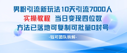 男粉引流新玩法10天引流7000人当日变现四位数可复制可批量0封号-副业团