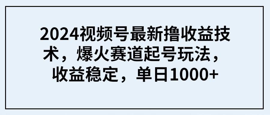 (9651期) 2024视频号最新撸收益技术,爆火赛道起号玩法,收益稳定,单日1000+-副业团