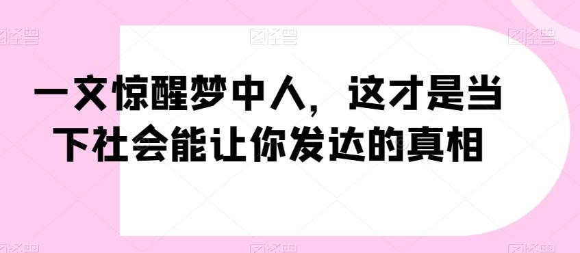 一文惊醒梦中人,这才是当下社会能让你发达的真相【公众号付费文章】-副业团