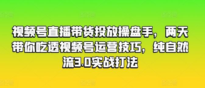 视频号直播带货投放操盘手,两天带你吃透视频号运营技巧,纯自然流3.0实战打法-副业团