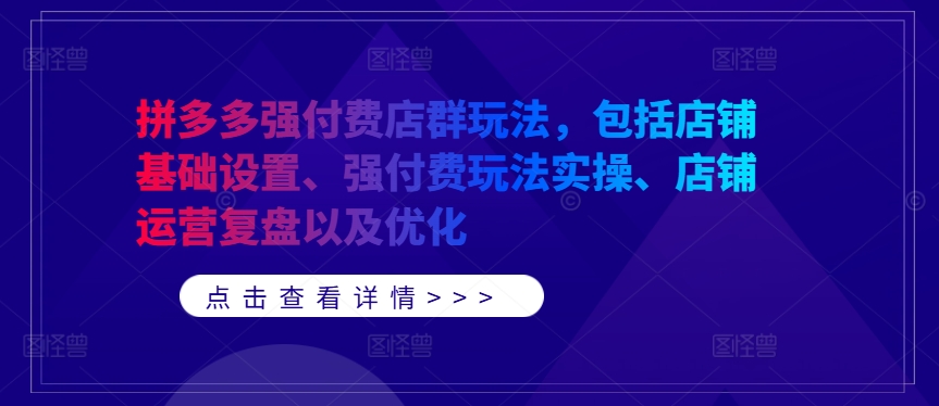 拼多多强付费店群玩法，包括店铺基础设置、强付费玩法实操、店铺运营复盘以及优化-副业团