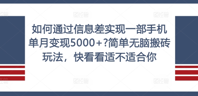 如何通过信息差实现一部手机单月变现5000+?简单无脑搬砖玩法,快看看适不适合你【揭秘】-副业团