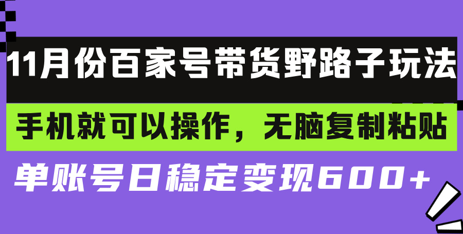 百家号带货野路子玩法 手机就可以操作，无脑复制粘贴 单账号日稳定变现...-副业团