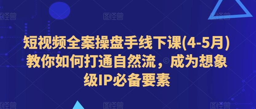 短视频全案操盘手线下课(4-5月)教你如何打通自然流，成为想象级IP必备要素-副业团