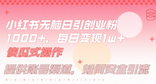 小红书无脑每日引流创业粉500+，小白每天只花半小时，躺赚长尾收益【揭秘】-副业团