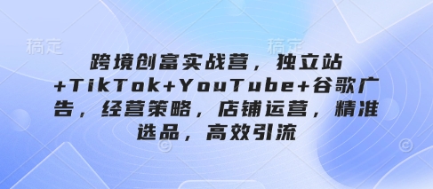 跨境创富实战营，独立站+TikTok+YouTube+谷歌广告，经营策略，店铺运营，精准选品，高效引流-副业团