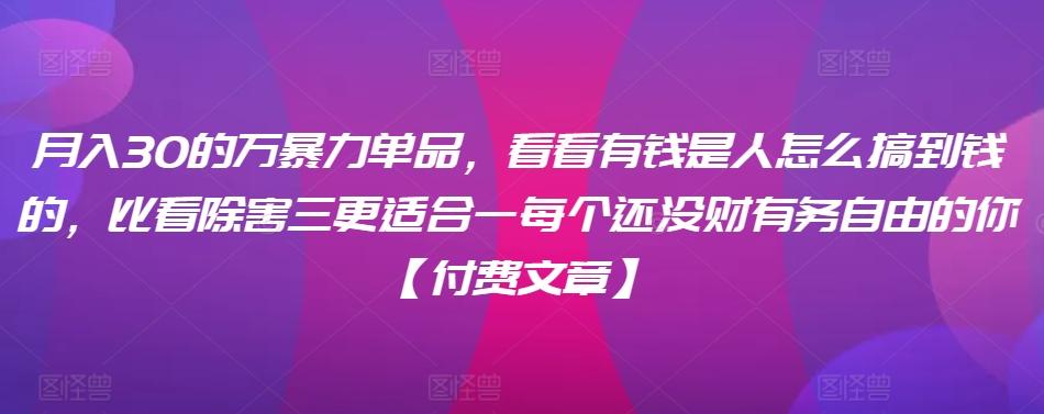 月入30的万暴力单品,看看有钱是人怎么搞到钱的,比看除害三更适合一每个还没财有务自由的你【付费文章】-副业团