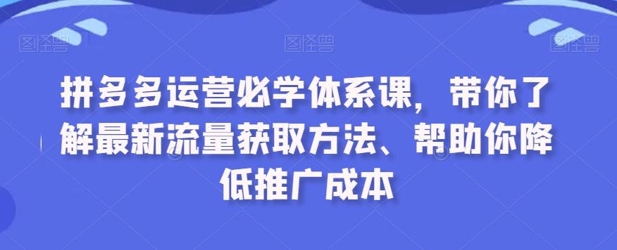 拼多多运营必学体系课,带你了解最新流量获取方法、帮助你降低推广成本-副业团