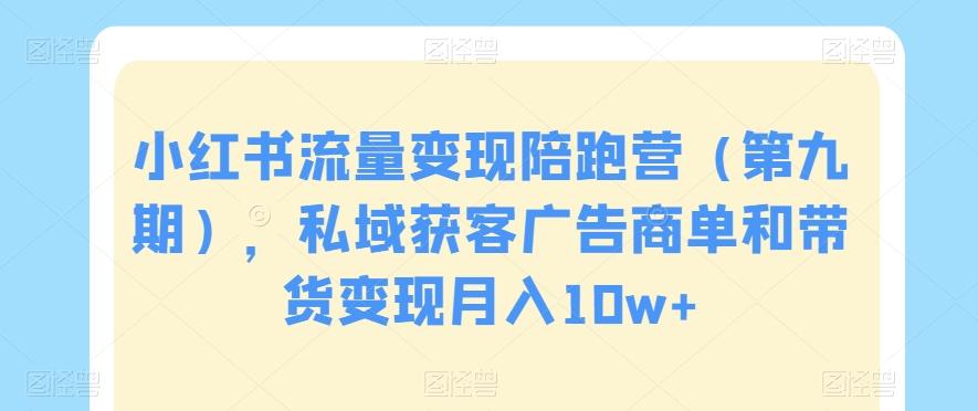 小红书流量变现陪跑营(第九期),私域获客广告商单和带货变现月入10w+-副业团