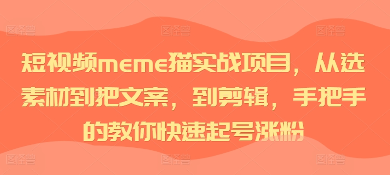 短视频meme猫实战项目,从选素材到把文案,到剪辑,手把手的教你快速起号涨粉-副业团