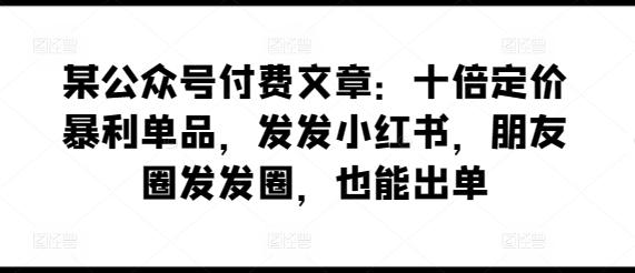 某公众号付费文章:十倍定价暴利单品,发发小红书,朋友圈发发圈,也能出单-副业团