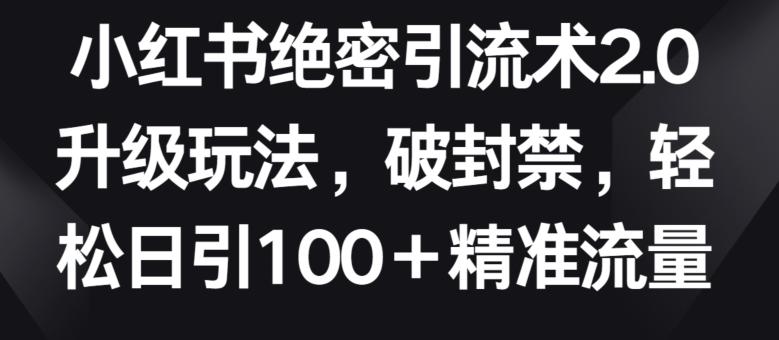 小红书绝密引流术2.0升级玩法,破封禁,轻松日引100+精准流量【揭秘】-副业团