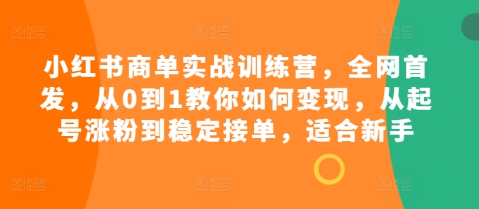 小红书商单实战训练营,全网首发,从0到1教你如何变现,从起号涨粉到稳定接单,适合新手-副业团