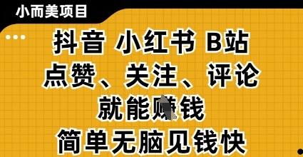 小而美的项目,抖音小红书B站视频点赞、关注、评论就能挣钱,简单无脑立见收益,妥妥的零撸项目【揭秘】-副业团