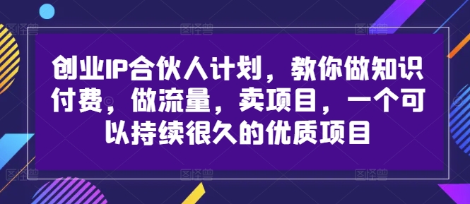 创业IP合伙人计划,教你做知识付费,做流量,卖项目,一个可以持续很久的优质项目-副业团