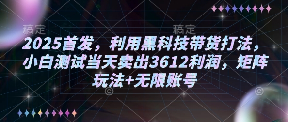 2025首发，利用黑科技带货打法，小白测试当天卖出3612利润，矩阵玩法+无限账号【揭秘】-副业团