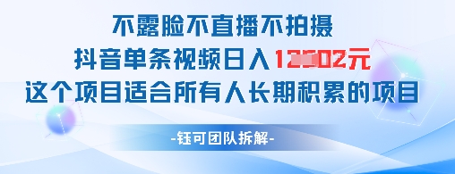 不露脸不直播不拍摄抖音单条视频日入1k+这个项目适合所有人长期积累的项目-副业团