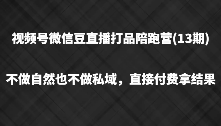 视频号微信豆直播打品陪跑(13期),不做不自然流不做私域,直接付费拿结果-副业团